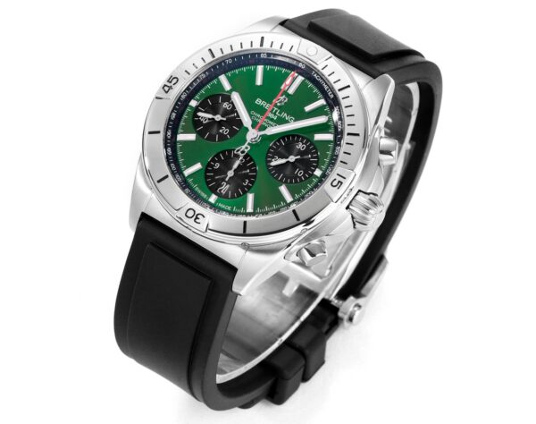 Breitling Chronomat B01 AB01343A1L1A1 42mm SS BLS Factory 1:1 Best Edition Green Dial on Black Rubber Strap A7750 - Best Replica Watches Store For Sale!