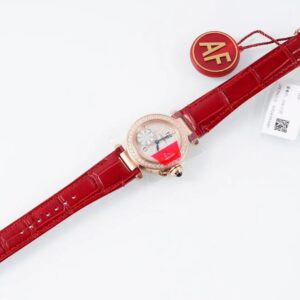 Cartier Pasha 30mm RG AF Factory 1:1 Best Edition White Textured Dial Diamonds Bezel on Red Leather Strap Jaq Quartz - Best Replica Watches Store For Sale!