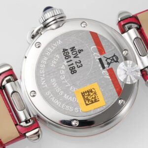 Cartier Pasha 30mm SS/RG AF Factory 1:1 Best Edition White Textured Dial on Red Leather Strap Jaq Quartz - Best Replica Watches Store For Sale!