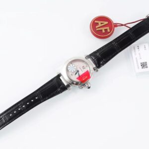 Cartier Pasha 30mm SS AF Factory 1:1 Best Edition White Textured Dial on Black Leather Strap Jaq Quartz - Best Replica Watches Store For Sale!