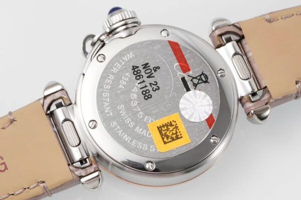 Cartier Cartier Pasha 30mm SS AF Factory 1:1 Best Edition White Textured Dial on Gray Leather Strap Jaq Quartz - Best Replica Watches Store For Sale!