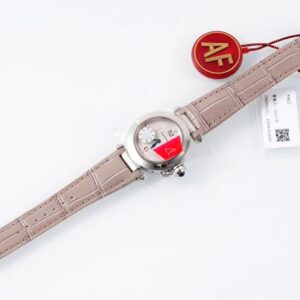 Cartier Cartier Pasha 30mm SS AF Factory 1:1 Best Edition White Textured Dial on Gray Leather Strap Jaq Quartz - Best Replica Watches Store For Sale!
