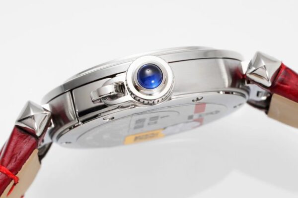 Cartier Pasha 30mm SS AF Factory 1:1 Best Edition White Textured Dial on Deep Red Leather Strap Jaq Quartz - Best Replica Watches Store For Sale!