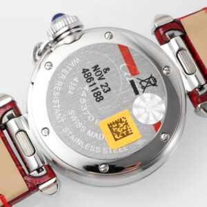 Cartier Pasha 30mm SS AF Factory 1:1 Best Edition White Textured Dial on Deep Red Leather Strap Jaq Quartz - Best Replica Watches Store For Sale!