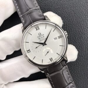 OMEGA De Ville Prestige Real PR SS  ZF Factory 1:1 Best Edition White Dial Blue Markers on Gray Leather Strap MIYOTA 9015 - Best Replica Watches Store For Sale!