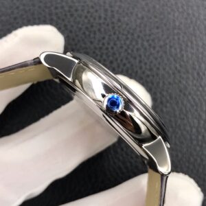 OMEGA De Ville Prestige Real PR SS  ZF Factory 1:1 Best Edition White Dial Blue Markers on Gray Leather Strap MIYOTA 9015 - Best Replica Watches Store For Sale!