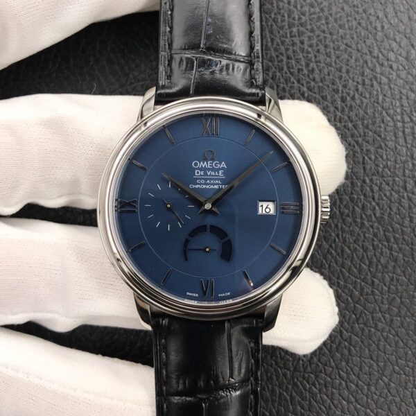 OMEGA De Ville Prestige Real PR SS  ZF Factory 1:1 Best Edition Blue Dial on BlackLeather Strap MIYOTA 9015 - Best Replica Watches Store For Sale!