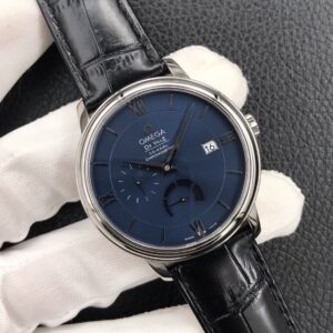 OMEGA De Ville Prestige Real PR SS  ZF Factory 1:1 Best Edition Blue Dial on BlackLeather Strap MIYOTA 9015 - Best Replica Watches Store For Sale!