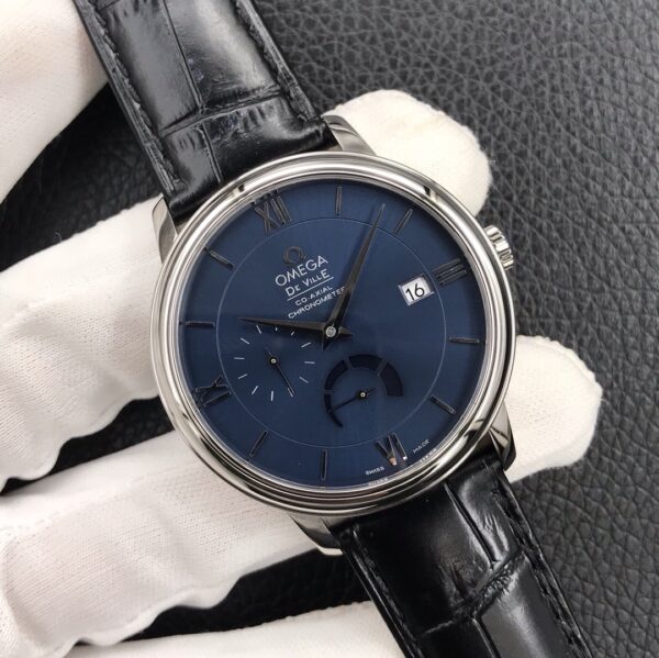 OMEGA De Ville Prestige Real PR SS  ZF Factory 1:1 Best Edition Blue Dial on BlackLeather Strap MIYOTA 9015 - Best Replica Watches Store For Sale!