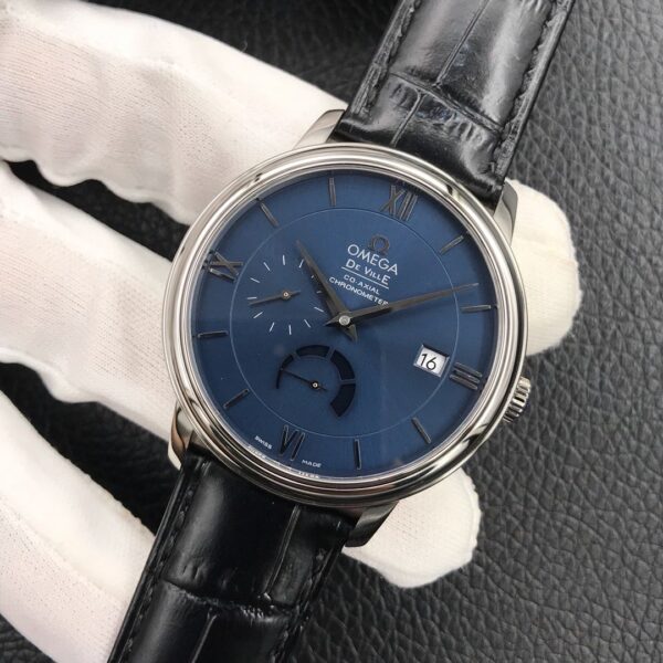 OMEGA De Ville Prestige Real PR SS  ZF Factory 1:1 Best Edition Blue Dial on BlackLeather Strap MIYOTA 9015 - Best Replica Watches Store For Sale!