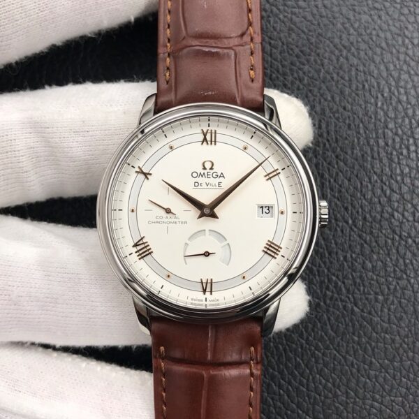 OMEGA De Ville Prestige Real PR SS  ZF Factory 1:1 Best Edition White Dial RG Markers on Brown Leather Strap MIYOTA 9015 - Best Replica Watches Store For Sale!