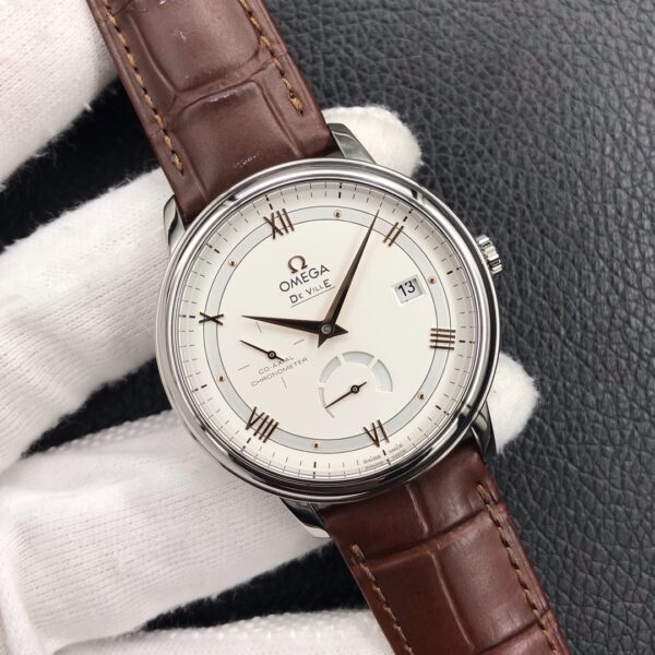 OMEGA De Ville Prestige Real PR SS  ZF Factory 1:1 Best Edition White Dial RG Markers on Brown Leather Strap MIYOTA 9015 - Best Replica Watches Store For Sale!