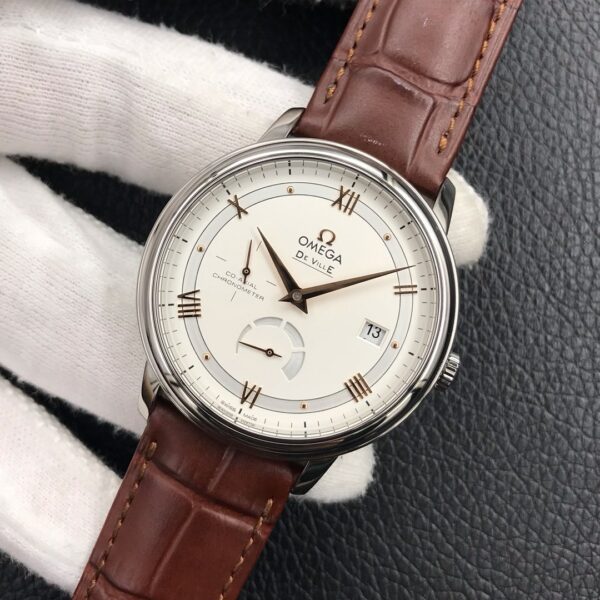 OMEGA De Ville Prestige Real PR SS  ZF Factory 1:1 Best Edition White Dial RG Markers on Brown Leather Strap MIYOTA 9015 - Best Replica Watches Store For Sale!