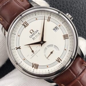 OMEGA De Ville Prestige Real PR SS  ZF Factory 1:1 Best Edition White Dial RG Markers on Brown Leather Strap MIYOTA 9015 - Best Replica Watches Store For Sale!
