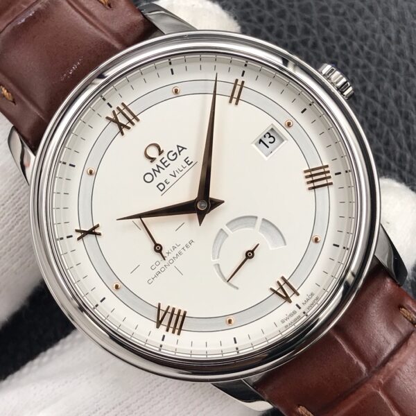 OMEGA De Ville Prestige Real PR SS  ZF Factory 1:1 Best Edition White Dial RG Markers on Brown Leather Strap MIYOTA 9015 - Best Replica Watches Store For Sale!