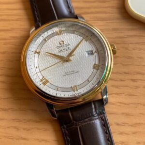 OMEGA De Ville Prestige 39.5mm YG/SS A+ Factory 1:1 Best Edition White Dial YG Markers on Brwon Leather Strap A2500 - Best Replica Watches Store For Sale!