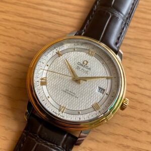 OMEGA De Ville Prestige 39.5mm YG/SS A+ Factory 1:1 Best Edition White Dial YG Markers on Brwon Leather Strap A2500 - Best Replica Watches Store For Sale!