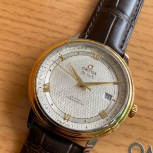 OMEGA De Ville Prestige 39.5mm YG/SS A+ Factory 1:1 Best Edition White Dial YG Markers on Brwon Leather Strap A2500 - Best Replica Watches Store For Sale!