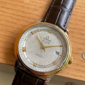 OMEGA De Ville Prestige 39.5mm YG/SS A+ Factory 1:1 Best Edition White Dial YG Markers on Brwon Leather Strap A2500 - Best Replica Watches Store For Sale!
