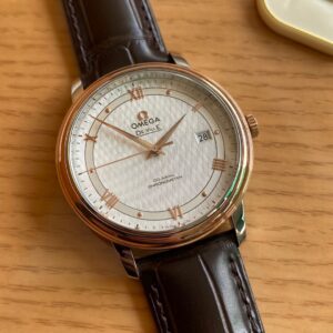 OMEGA De Ville Prestige 39.5mm RG/SS A+ Factory 1:1 Best Edition White Dial RG Markers on Brwon Leather Strap A2500 - Best Replica Watches Store For Sale!