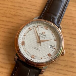 OMEGA De Ville Prestige 39.5mm RG/SS A+ Factory 1:1 Best Edition White Dial RG Markers on Brwon Leather Strap A2500 - Best Replica Watches Store For Sale!
