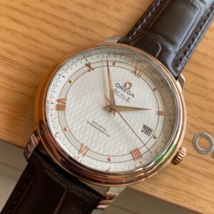 OMEGA De Ville Prestige 39.5mm RG/SS A+ Factory 1:1 Best Edition White Dial RG Markers on Brwon Leather Strap A2500 - Best Replica Watches Store For Sale!