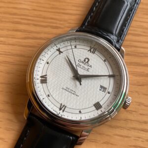 OMEGA De Ville Prestige 39.5mm SS A+ Factory 1:1 Best Edition White Dial Silver Markers on Black Leather Strap A2500 - Best Replica Watches Store For Sale!