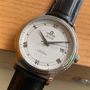 OMEGA De Ville Prestige 39.5mm SS A+ Factory 1:1 Best Edition White Dial Silver Markers on Black Leather Strap A2500 - Best Replica Watches Store For Sale!