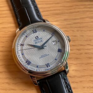 OMEGA De Ville Prestige 39.5mm SS A+ Factory 1:1 Best Edition White Dial Blue Markers on Black Leather Strap A2500 - Best Replica Watches Store For Sale!