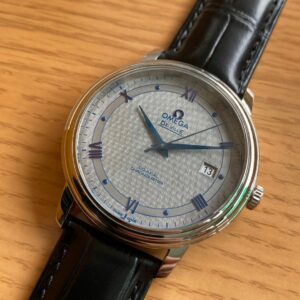 OMEGA De Ville Prestige 39.5mm SS A+ Factory 1:1 Best Edition White Dial Blue Markers on Black Leather Strap A2500 - Best Replica Watches Store For Sale!