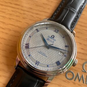 OMEGA De Ville Prestige 39.5mm SS A+ Factory 1:1 Best Edition White Dial Blue Markers on Black Leather Strap A2500 - Best Replica Watches Store For Sale!