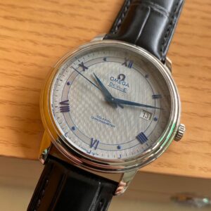 OMEGA De Ville Prestige 39.5mm SS A+ Factory 1:1 Best Edition White Dial Blue Markers on Black Leather Strap A2500 - Best Replica Watches Store For Sale!