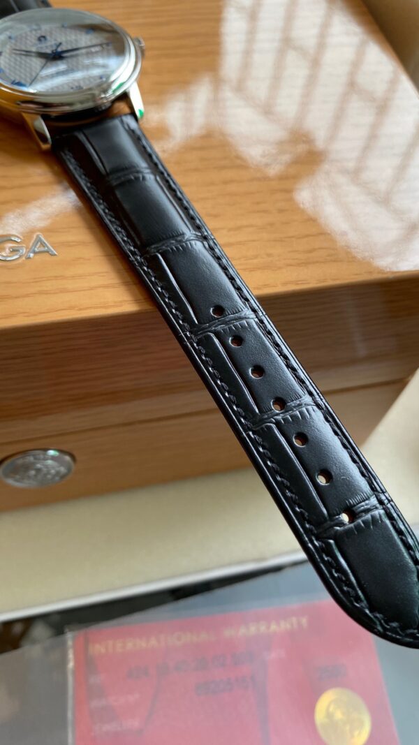 OMEGA De Ville Prestige 39.5mm SS A+ Factory 1:1 Best Edition White Dial Blue Markers on Black Leather Strap A2500 - Best Replica Watches Store For Sale!