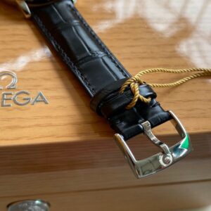 OMEGA De Ville Prestige 39.5mm SS A+ Factory 1:1 Best Edition White Dial Blue Markers on Black Leather Strap A2500 - Best Replica Watches Store For Sale!