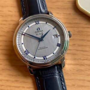 OMEGA De Ville Prestige 39.5mm SS A+ Factory 1:1 Best Edition White Dial Blue Markers on Blue Leather Strap A2500 - Best Replica Watches Store For Sale!