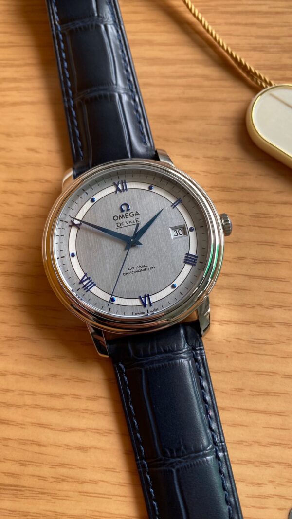 OMEGA De Ville Prestige 39.5mm SS A+ Factory 1:1 Best Edition White Dial Blue Markers on Blue Leather Strap A2500 - Best Replica Watches Store For Sale!