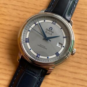 OMEGA De Ville Prestige 39.5mm SS A+ Factory 1:1 Best Edition White Dial Blue Markers on Blue Leather Strap A2500 - Best Replica Watches Store For Sale!