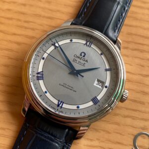 OMEGA De Ville Prestige 39.5mm SS A+ Factory 1:1 Best Edition White Dial Blue Markers on Blue Leather Strap A2500 - Best Replica Watches Store For Sale!