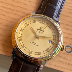 OMEGA De Ville Prestige 39.5mm YG/SS A+ Factory 1:1 Best Edition Yellow Dial YG Markers on Brown Leather Strap A2500 - Best Replica Watches Store For Sale!