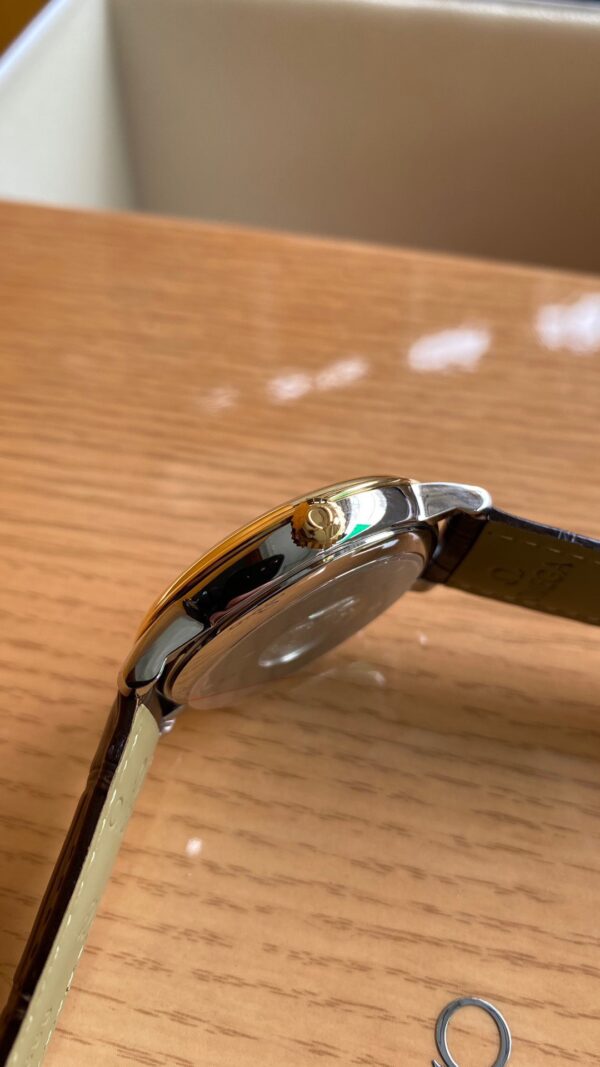 OMEGA De Ville Prestige 39.5mm YG/SS A+ Factory 1:1 Best Edition Yellow Dial YG Markers on Brown Leather Strap A2500 - Best Replica Watches Store For Sale!