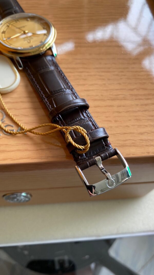 OMEGA De Ville Prestige 39.5mm YG/SS A+ Factory 1:1 Best Edition Yellow Dial YG Markers on Brown Leather Strap A2500 - Best Replica Watches Store For Sale!