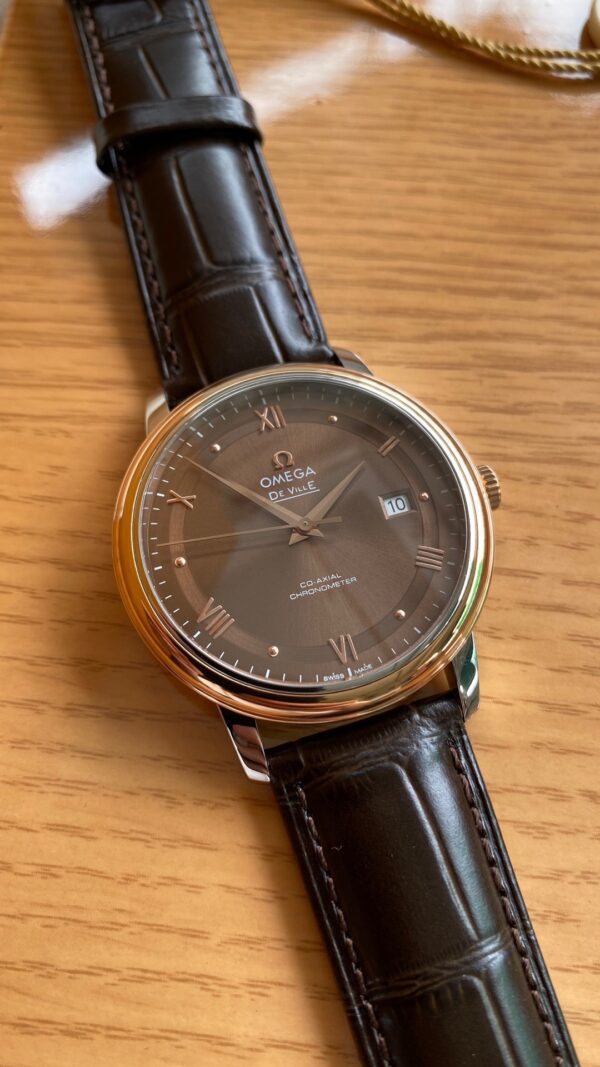 OMEGA De Ville Prestige 39.5mm RG/SS A+ Factory 1:1 Best Edition Brown Dial RG Markers - Best Replica Watches Store For Sale!