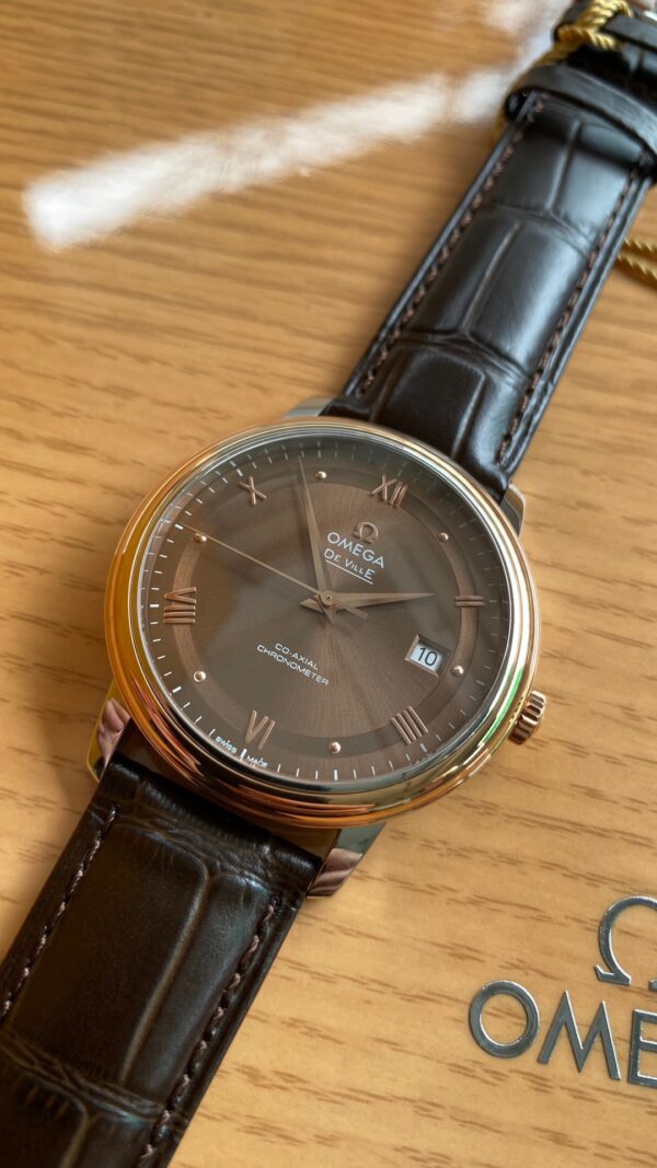 OMEGA De Ville Prestige 39.5mm RG/SS A+ Factory 1:1 Best Edition Brown Dial RG Markers - Best Replica Watches Store For Sale!