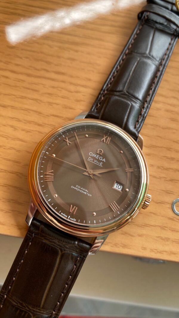 OMEGA De Ville Prestige 39.5mm RG/SS A+ Factory 1:1 Best Edition Brown Dial RG Markers - Best Replica Watches Store For Sale!