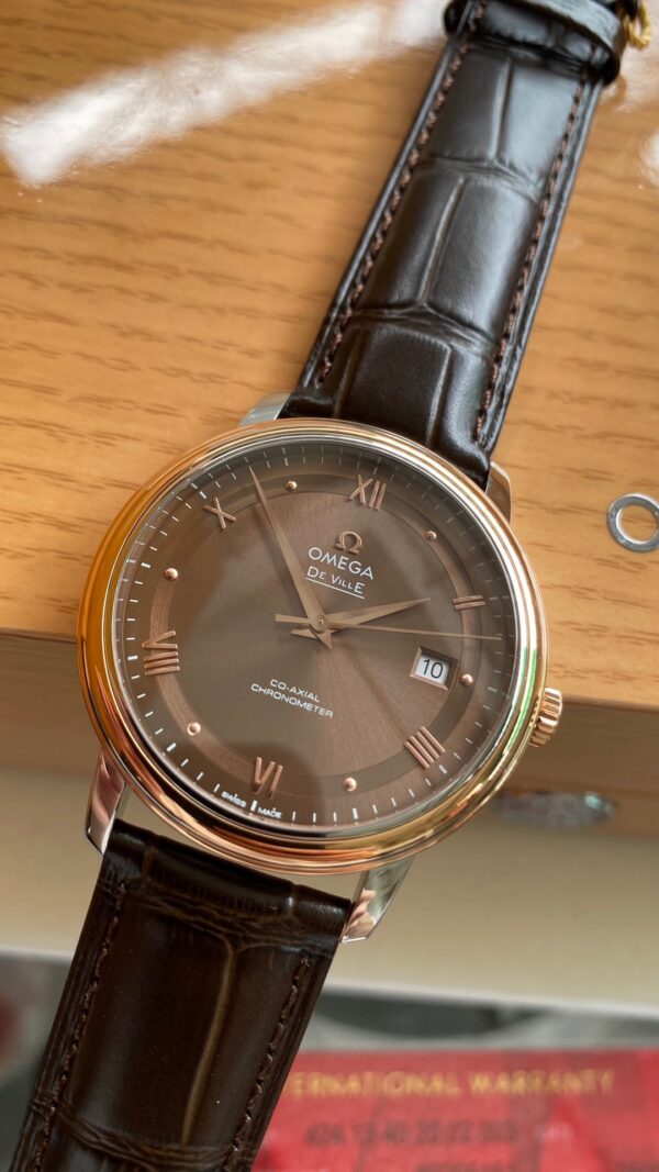 OMEGA De Ville Prestige 39.5mm RG/SS A+ Factory 1:1 Best Edition Brown Dial RG Markers - Best Replica Watches Store For Sale!