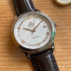 OMEGA De Ville Prestige 39.5mm RG/SS A+ Factory 1:1 Best Edition White Dial RG Markers on Brown Leather Strap A2500 - Best Replica Watches Store For Sale!