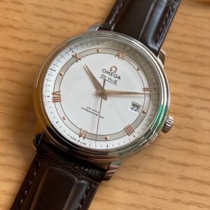 OMEGA De Ville Prestige 39.5mm RG/SS A+ Factory 1:1 Best Edition White Dial RG Markers on Brown Leather Strap A2500 - Best Replica Watches Store For Sale!