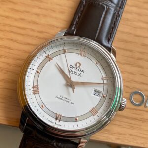 OMEGA De Ville Prestige 39.5mm RG/SS A+ Factory 1:1 Best Edition White Dial RG Markers on Brown Leather Strap A2500 - Best Replica Watches Store For Sale!