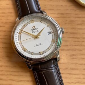 OMEGA De Ville Prestige 39.5mm YG/SS A+ Factory 1:1 Best Edition White Dial YG Markers on Brown Leather Strap A2500 - Best Replica Watches Store For Sale!