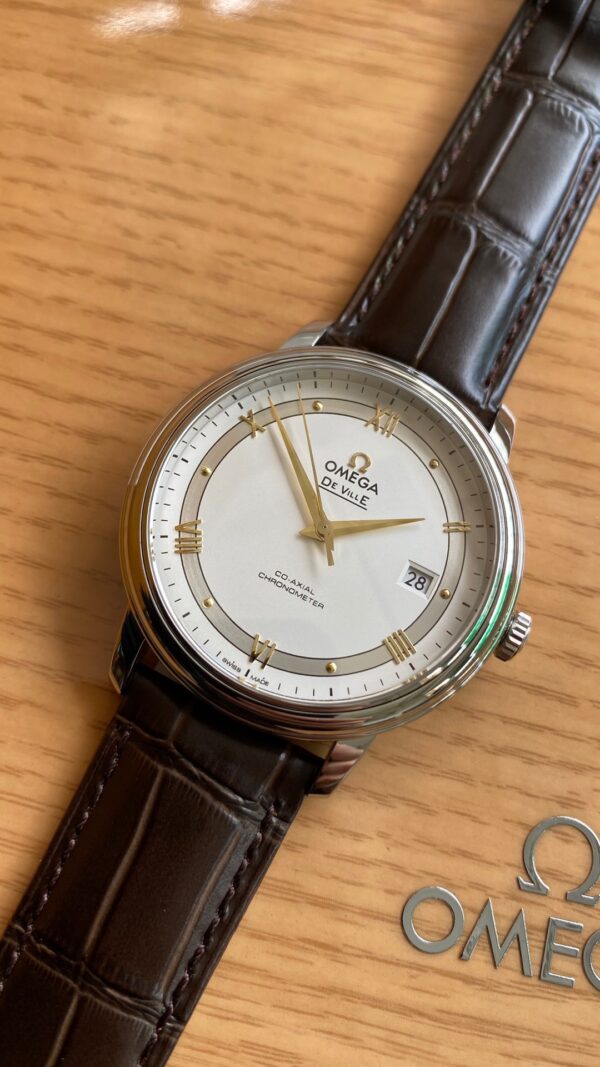 OMEGA De Ville Prestige 39.5mm YG/SS A+ Factory 1:1 Best Edition White Dial YG Markers on Brown Leather Strap A2500 - Best Replica Watches Store For Sale!